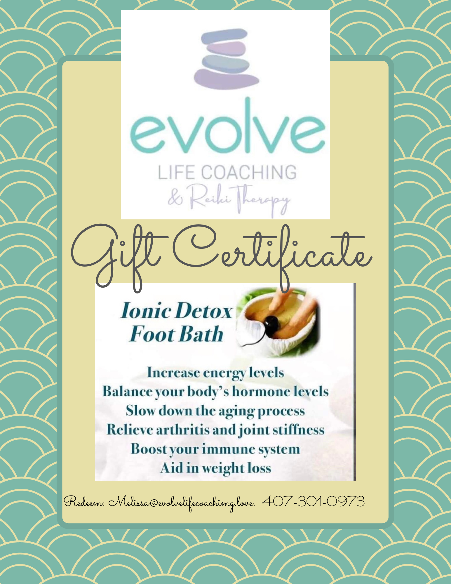Gift Certificate Ionic Detox Foot Bath Evolve Life Coaching of